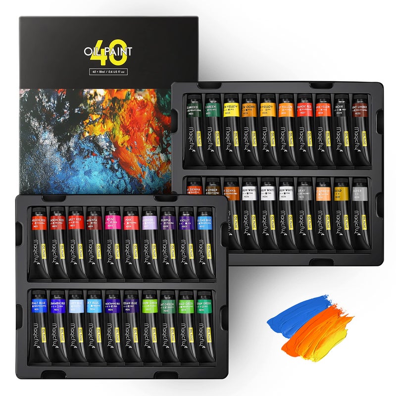 Magicfly Oil Paint, 40pcs (18ml/0.6oz), Rich Pigments, Vibrant, Non Toxic Paints for Professional Artist, Hobby Painters & Kids, Ideal for Canvas Painting, Packaged in Exquisite Box for Gift - Image 1